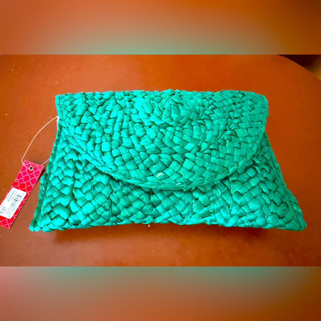 Brand New Kelly Katie Green Woven Clutch Bag